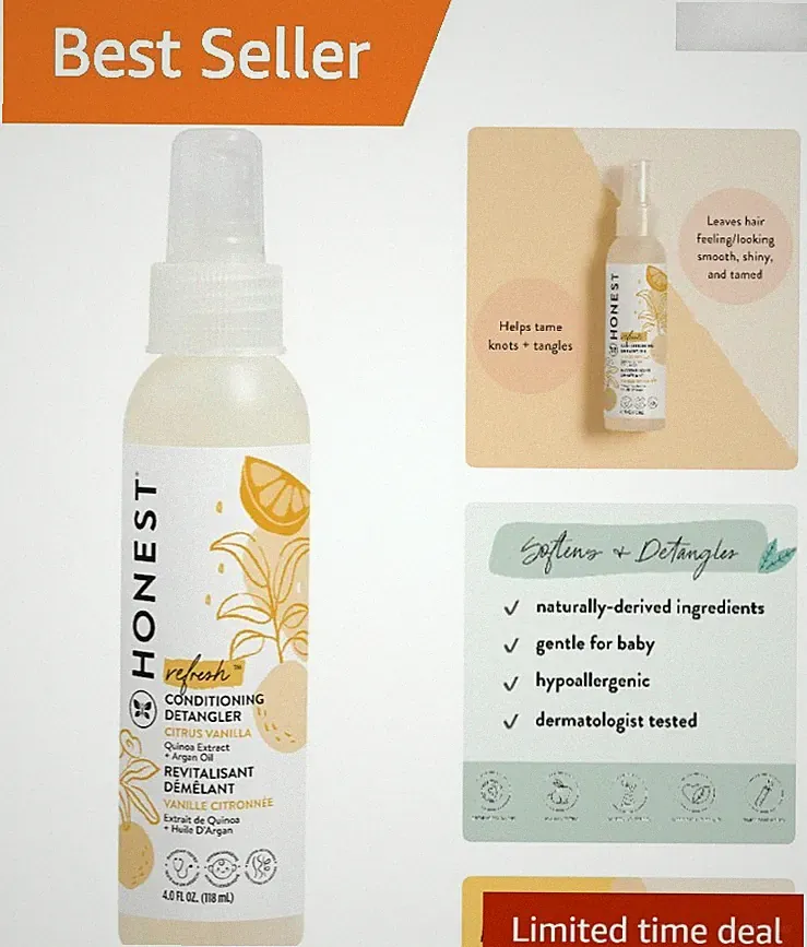 Citrus Vanilla Refresh Leave-In Hair Detangler Spray for Effortless Taming, 4 oz