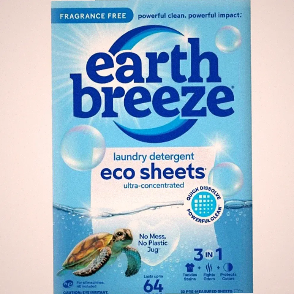 Earth Breeze Laundry Detergent Sheets, Fragrance-Free Eco Sheets, 32ct 64 Loads.