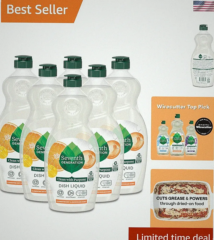 Eco-Friendly Seventh Generation Dish Soap - 19oz x 6, Essential Oils Fresh Scent